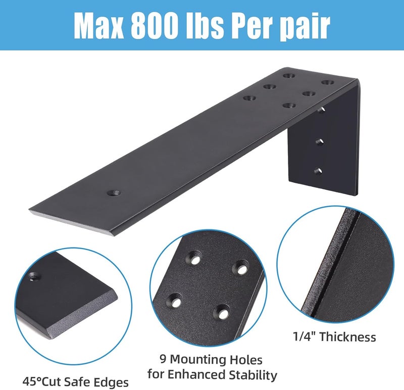 WEKIS 10 Inch Countertop Support Bracket, 3 Pack Solid Iron Steel Heavy Duty Hidden Floating L Shelf Brackets 1/4 Inch Thick, Shelving Support Metal Hardware for Mantel Granite Countertop - Image 3